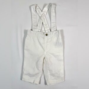 JANIE & JACK Baby Boy White Linen Suspender Pants 0-3m Classic Heirloom Coastal